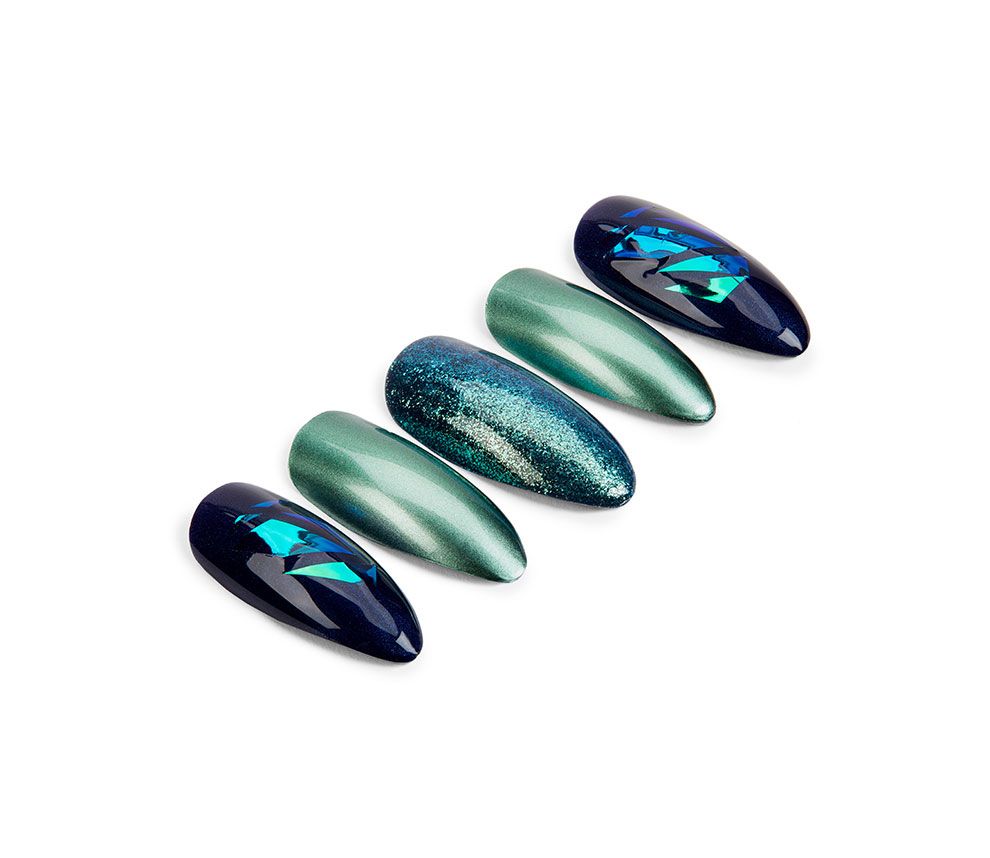 Ardell Nail Addict Premium Artificial Nail Set - Green Glitter Chrome