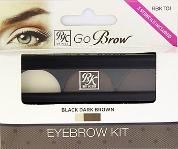 Kiss Go Brow Eyebrow Kit with Stencils - Black Dark Brown (RBKT01)