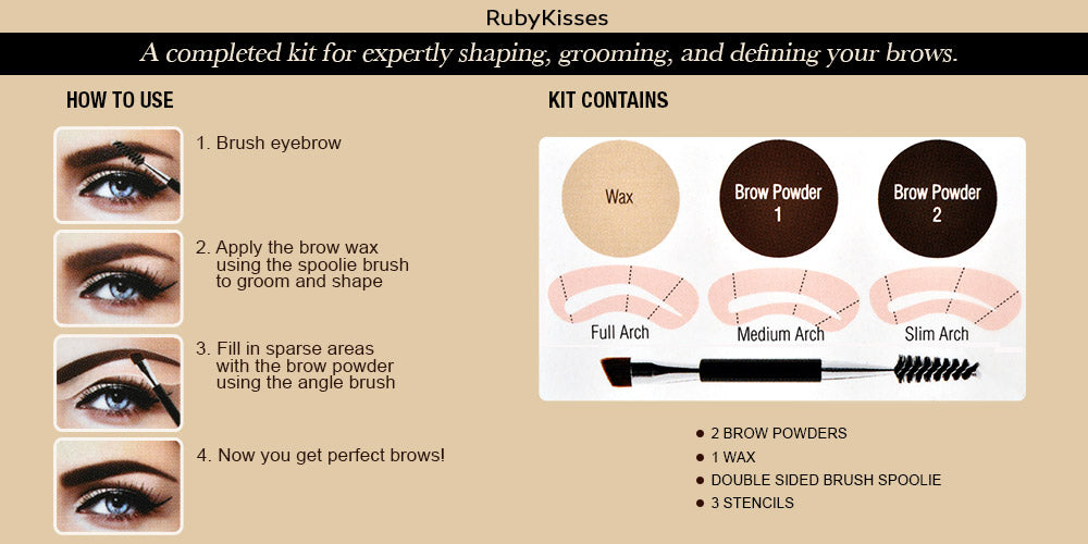 Kiss Go Brow Eyebrow Kit with Stencils - Chocolate Brown (RBKT03)