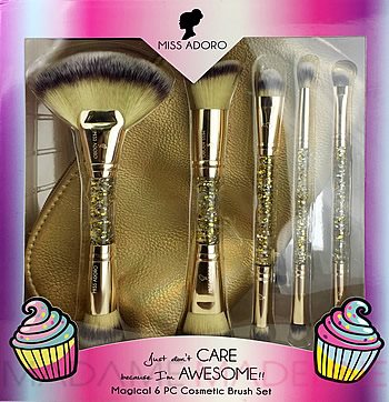 Miss Adoro Cupcake Gold Glitter 6 Piece Makeup Brush Set